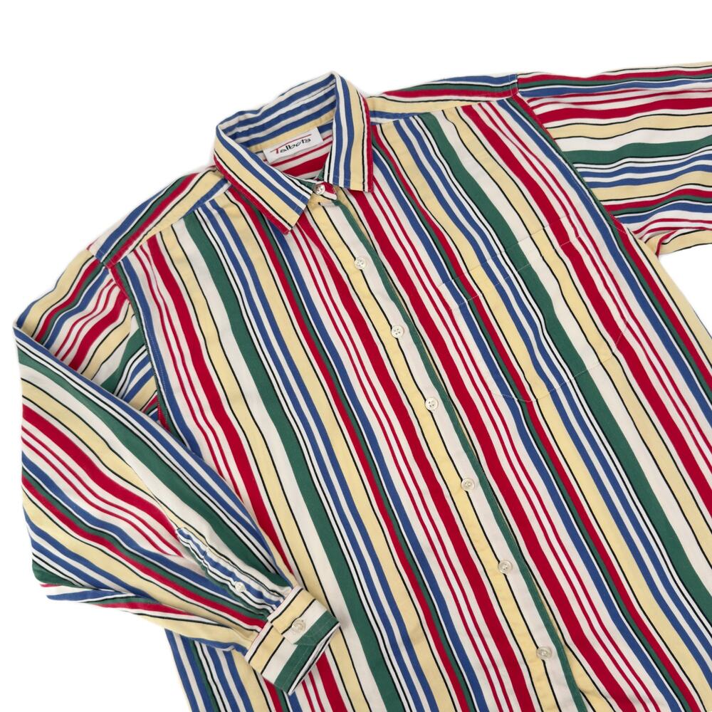 Vintage 90s Talbots Colorful Striped Button Down Shirt size M/L Preppy Primary